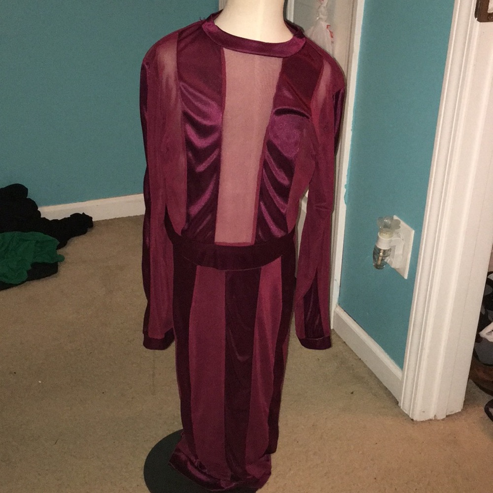 Strip mesh body con dress